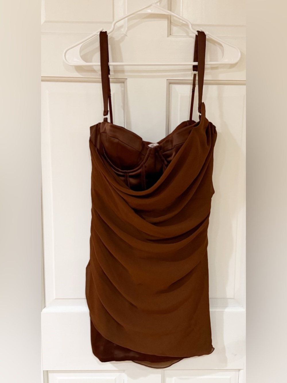 Oh Polly Lunara Draped Corset Mini Dress in Chocolate Brown Size 6 - Picture 5 of 12